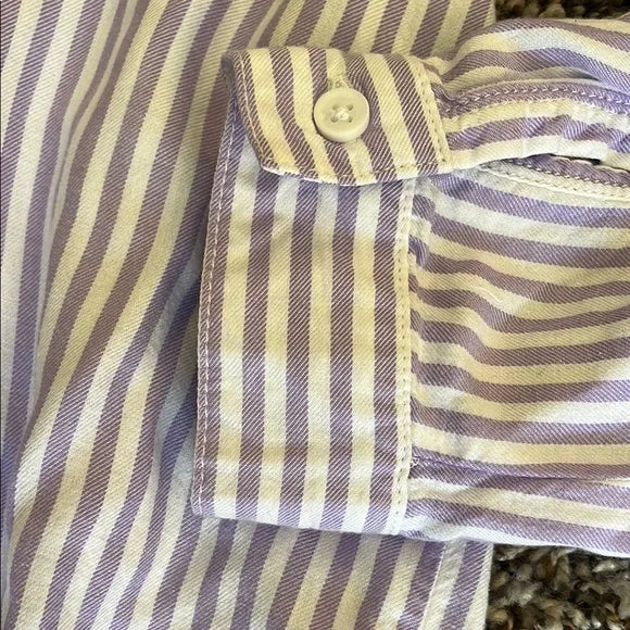 Thrifted Beach Lunch Lounge Striped Button-Up Shirt