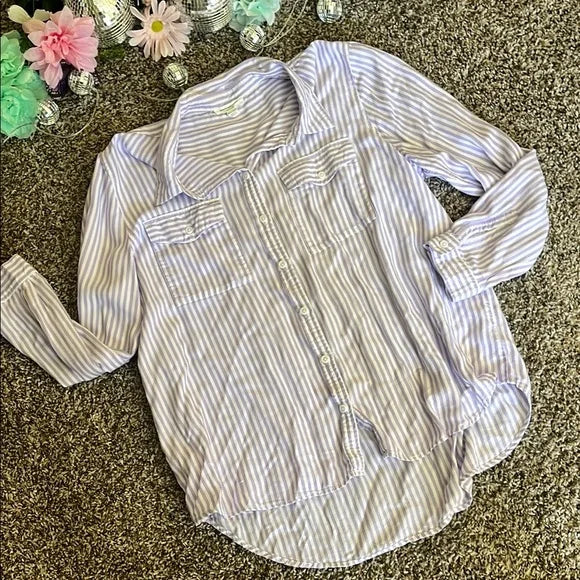Thrifted Beach Lunch Lounge Striped Button-Up Shirt