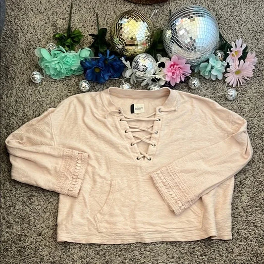 Thrifted Roxy Women's Pink Lace-Up Top