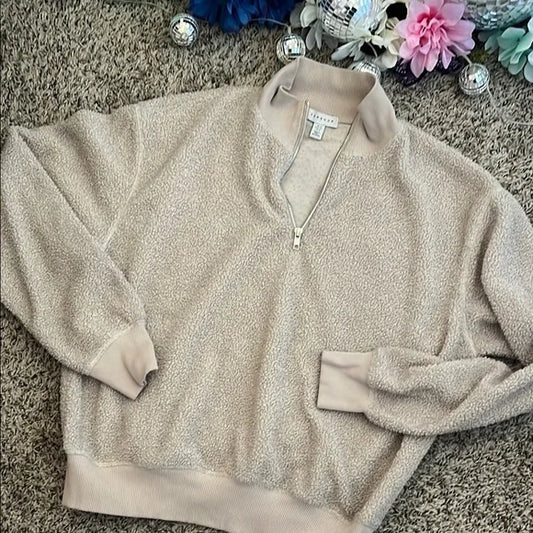 Thrifted Topshop Cozy Beige Quarter-Zip Sweater