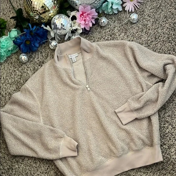Thrifted Topshop Cozy Beige Quarter-Zip Sweater