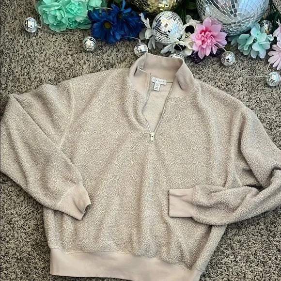 Thrifted Topshop Cozy Beige Quarter-Zip Sweater