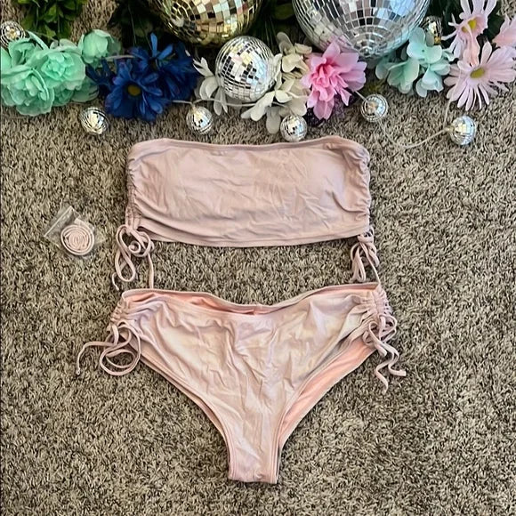 Thrifted Pink Shimmer Strapless Bikini