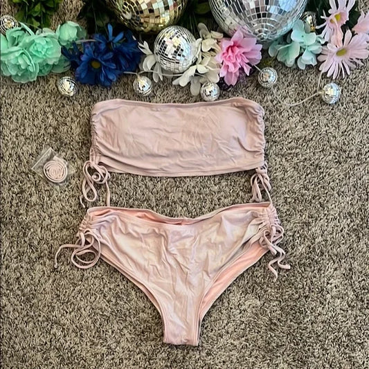 Thrifted Pink Shimmer Strapless Bikini