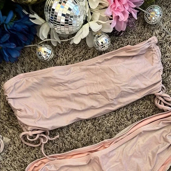 Thrifted Pink Shimmer Strapless Bikini
