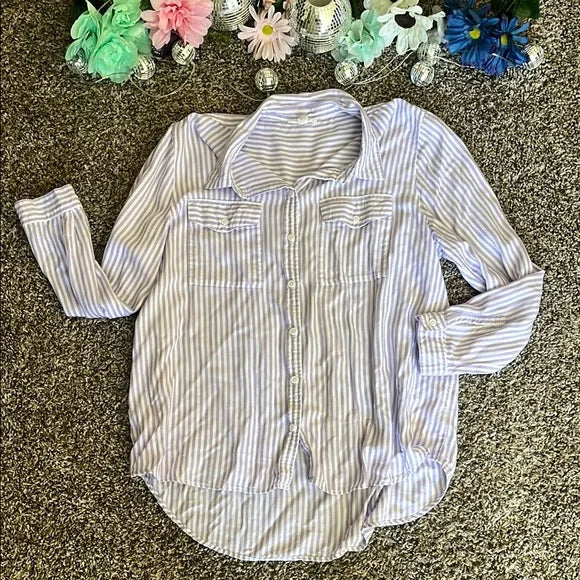 Thrifted Beach  Lunch Lounge Striped Button-Up Shirt