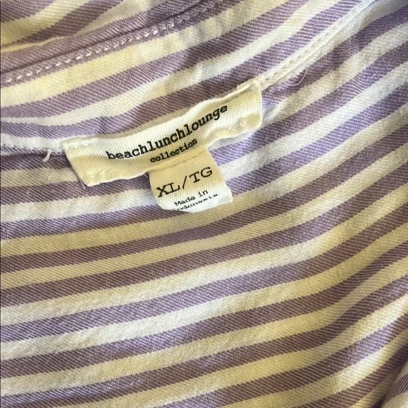 Thrifted Beach  Lunch Lounge Striped Button-Up Shirt