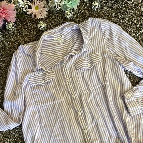 Thrifted Beach  Lunch Lounge Striped Button-Up Shirt