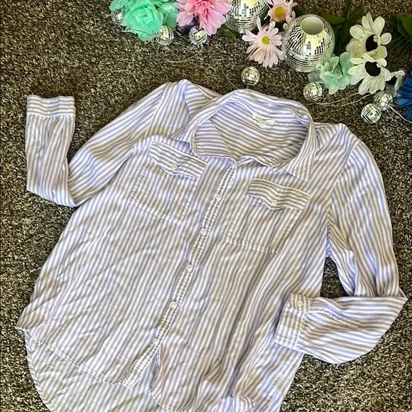 Thrifted Beach  Lunch Lounge Striped Button-Up Shirt