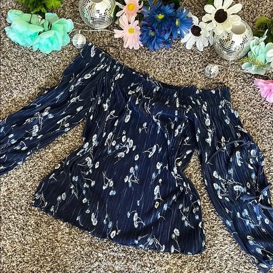 Thrifted Ruffled Off-the-Shoulder Blouse